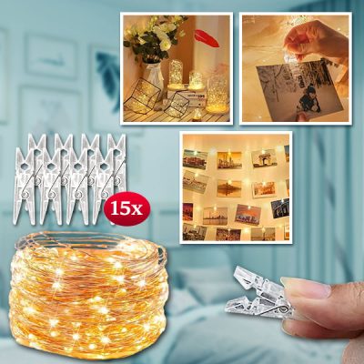 Reťazové osvetlenie so sponami na zavesenie fotografií (3 m) | PHOTOGLO